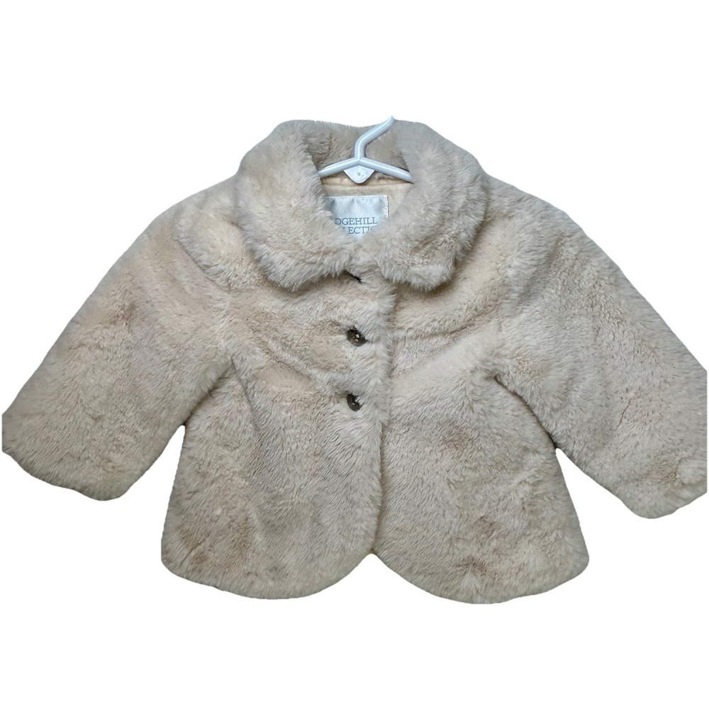 Edgehill Collection Ivory Faux Fur Button front Coat Baby Girl 9M cotton lined